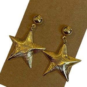 Star Drop Gold-Toned Textured Earrings New